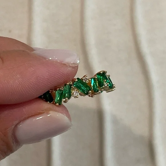 Emerald Baguette Band, Eternity Band, Gold Plated Size 7 - Picture 2 of 3